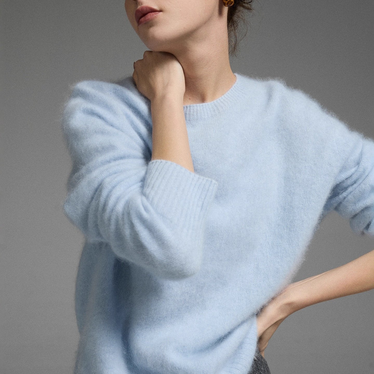 HEART2025秋冬猫酱紫羊毛山羊绒混纺无缝一体拉毛毛衣