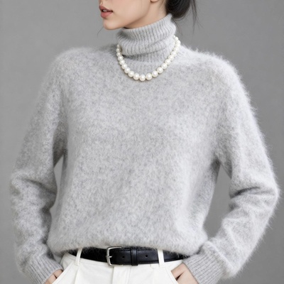 HEART感拉绒拉毛针织衫女慵懒风显瘦羊绒衫女毛衣羊绒针织