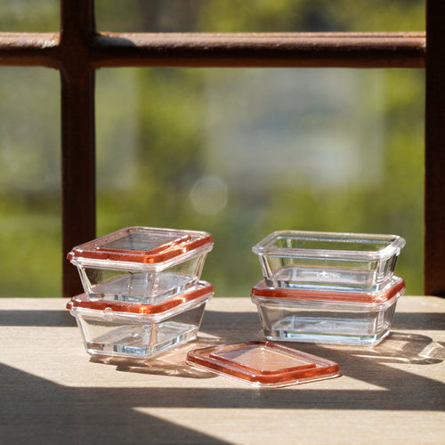 玩具】小号透明带盖保鲜盒/储物盒4件套 6分12分食玩娃屋微缩模型