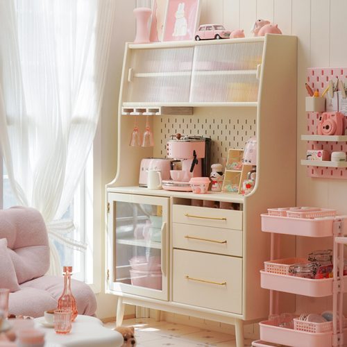 玩具】白色/红樱桃木洞洞板餐边柜置物柜6分娃屋迷你微缩摆件模型