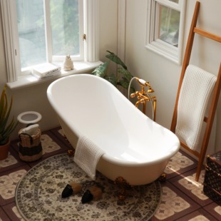 水龙头浴室家具 立式 6分娃屋微缩模型摆件 复古雕花浴缸 玩具