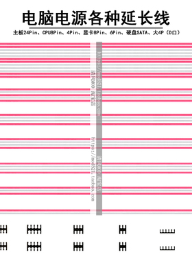 电脑电源延长线 定制包网加长线 主板24pin CPU8p 显卡8P 粉白色