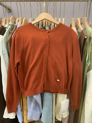 WEARELAB2024秋季新款韩版圆领单排扣纯色针织开衫女百搭显瘦短款