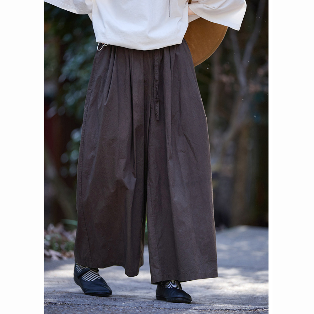 夏季轻薄中古风松紧阔腿裤女透气
