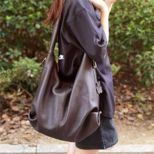 仪迪纯皮女包懒散真皮单肩斜挎大包休闲大容量软牛皮托特时尚欧美