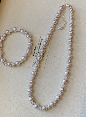 曼塔玫瑰紫施家珍珠项链女满天星闪钻锆石时尚气质轻奢锁骨链