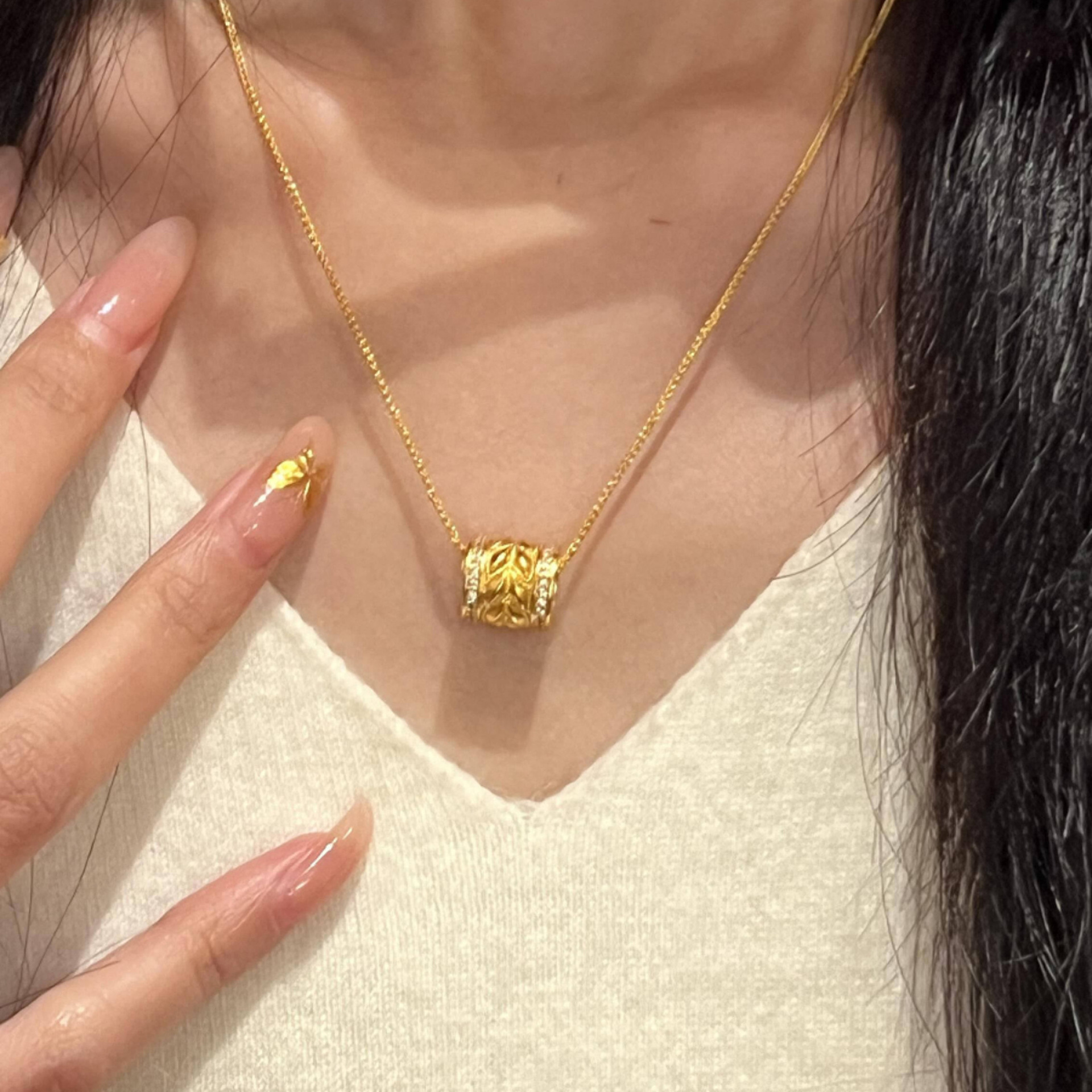 韦雪同款镶钻麦穗路路通吊坠肖邦项链女士沙金仿真黄金小蛮腰