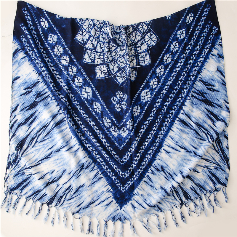 防晒流苏蓝色民族风女云南披肩旅游特色披风大理丽江扎染围巾拍照