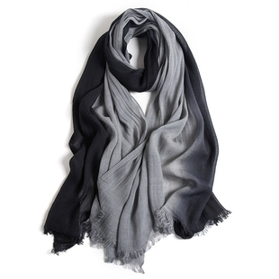 超仙儿 文艺 日系渐变肌理棉麻围巾女披肩两用百搭春秋薄款