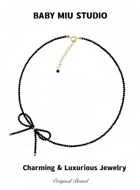 黑尖晶蝴蝶结编织项链