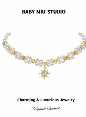 BABYMIU金耀太阳珍珠编织项链