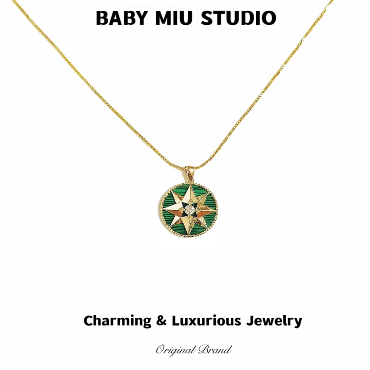【BABY MIU】明星同款八芒星罗盘孔雀石项链女轻奢高级感锁骨链