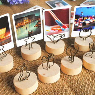 创意圆形原木材质铁艺照相片夹子婚庆桌号牌底座夹婚礼配套产品