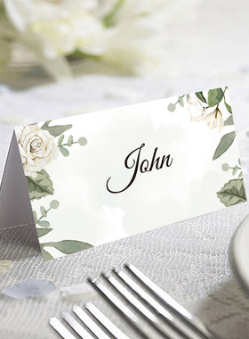 定制婚礼森系白色绿色席位卡座位卡名卡生日商务宴会桌卡席位号