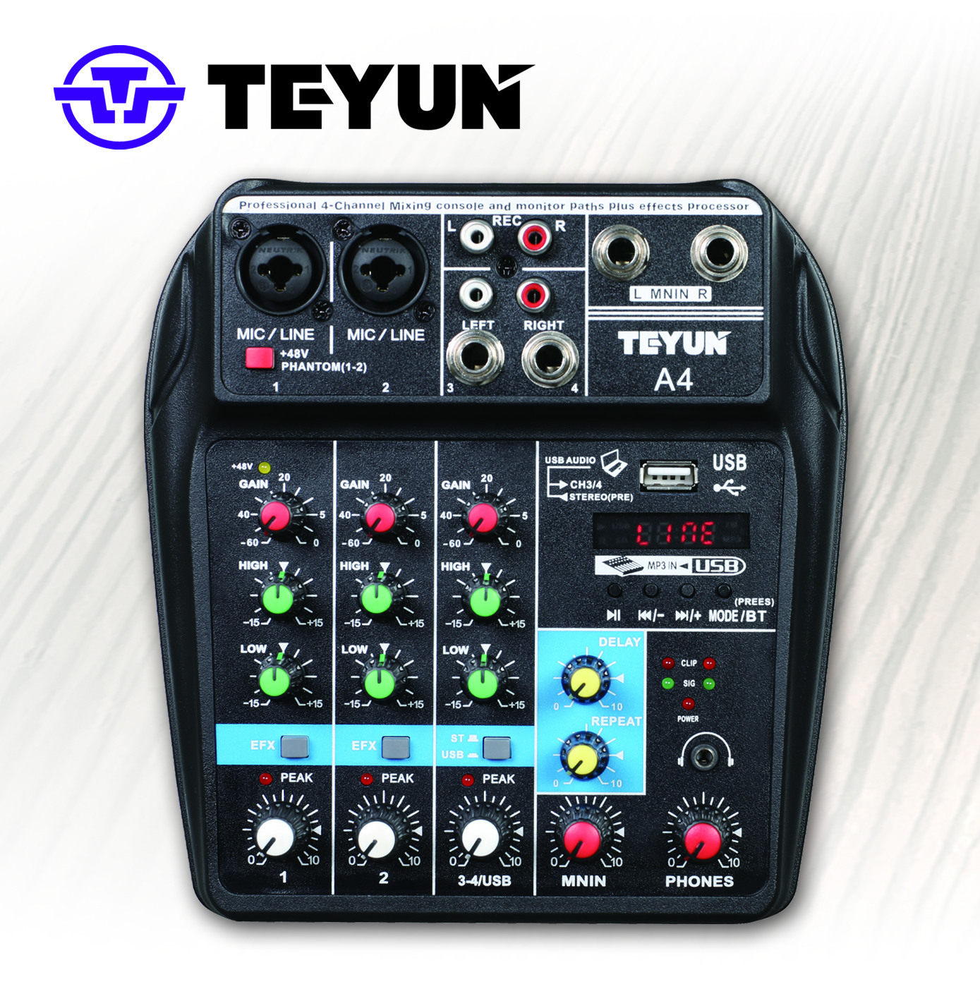 TEYUN特韵A4小型迷你四路调音台家用K歌便携混音调控台
