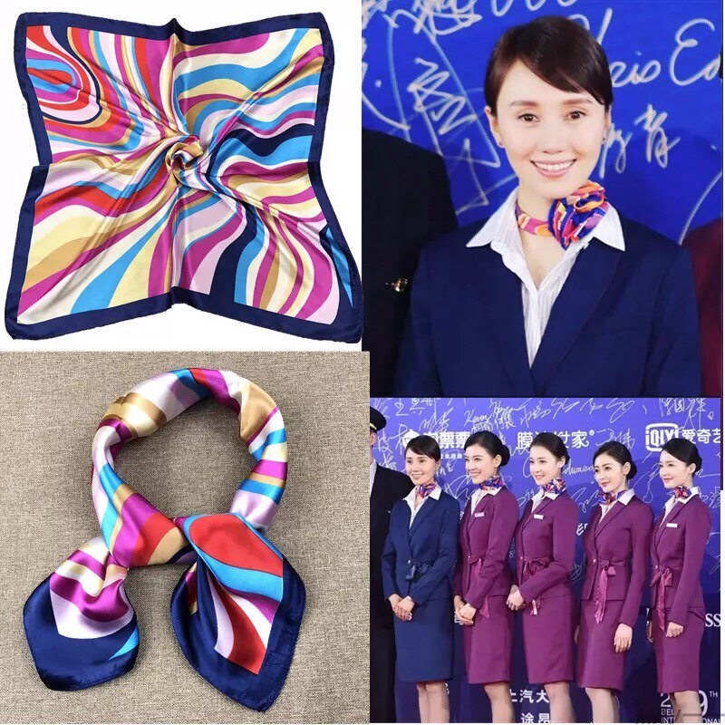中国机长空姐同款丝巾蓝红条纹小方巾银行职业百搭小领巾女士围巾