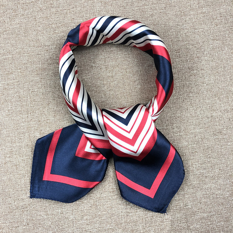 春秋蓝红白条纹小丝巾女韩版团购
