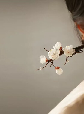 娟纱梅花发簪非遗蚕丝绒花白色系花朵盘发簪复古旗袍发饰高级感
