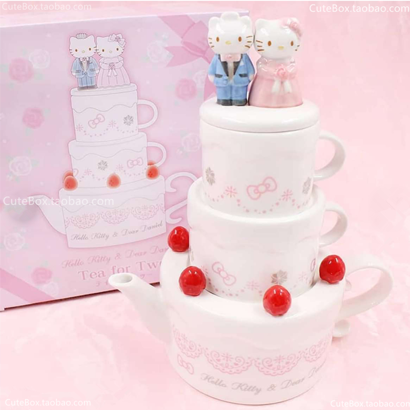 日本正版hellokitty陶瓷马克水杯茶壶婚礼蛋糕礼盒新婚礼物送新人