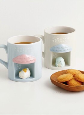 日本正版角落生物3D立体陶瓷马克杯黄猫咪水杯子奶茶咖啡杯家居