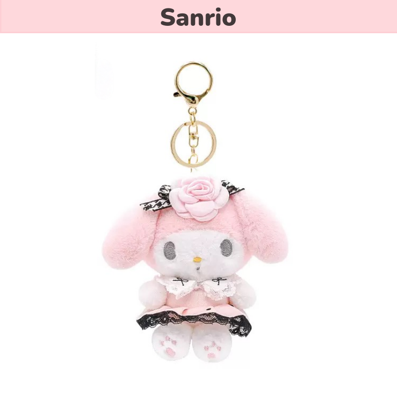 三丽鸥正品小香风玫瑰裙美乐蒂毛绒公仔玩偶小挂件钥匙扣mymelody