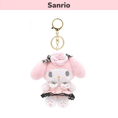 三丽鸥正品小香风玫瑰裙美乐蒂毛绒公仔玩偶小挂件钥匙扣mymelody
