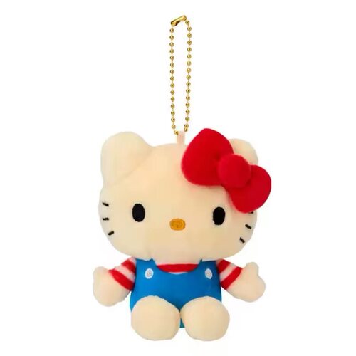 日本正版三丽鸥复古红蓝背带裤hellokitty毛绒公仔挂件钥匙凯蒂猫