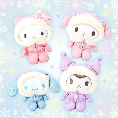 三丽鸥日本正版冬季滑雪服hellokitty库洛米美乐蒂毛绒公仔潮玩偶