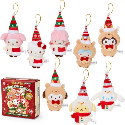 日本正版三丽鸥圣诞节盲盒毛绒公仔挂件胸针hellokitty库洛玉桂狗