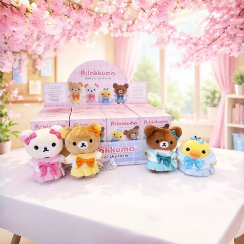 现货正版轻松熊盲盒制服JK毛绒公仔挂件钥匙扣鼻孔鸡rilakkuma
