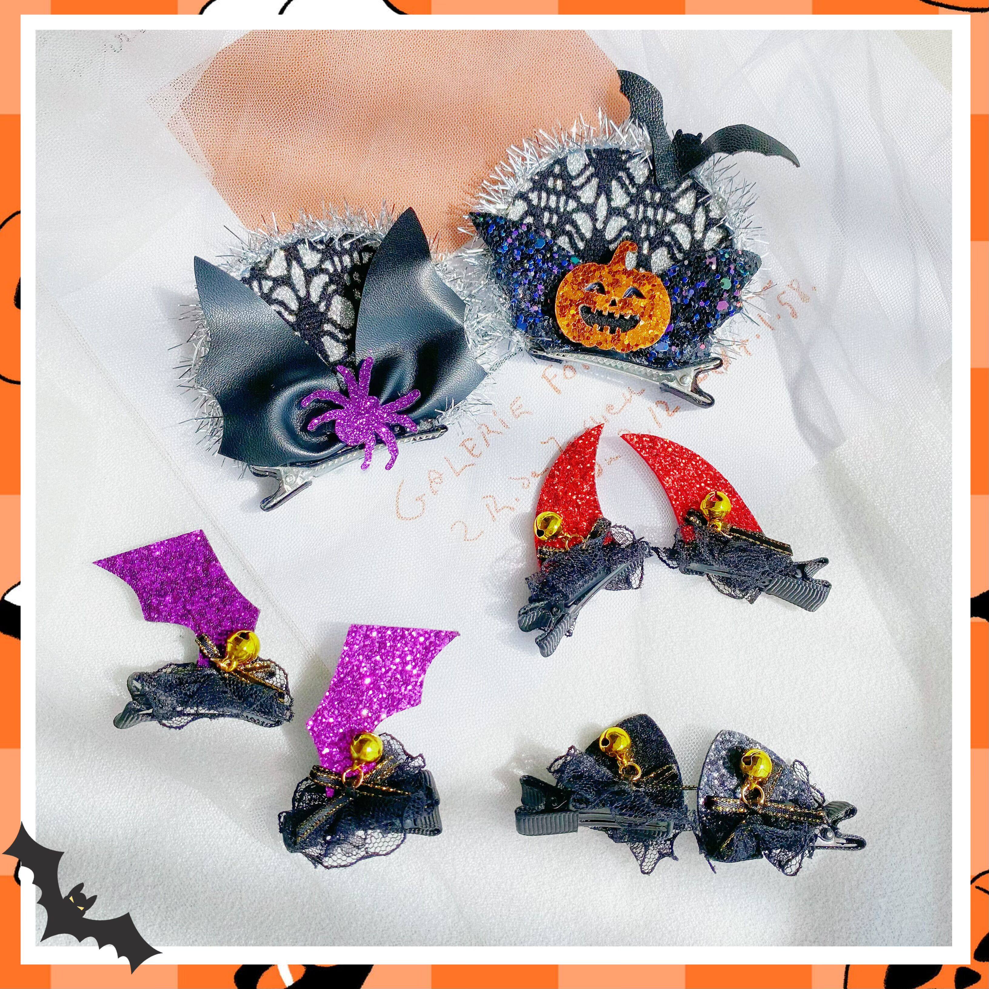 儿童黑色猫耳朵发夹小恶魔搞怪发卡万圣节头饰南瓜节日女发箍发饰