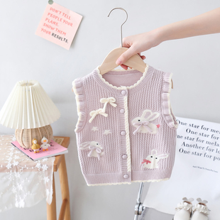 童装女童木耳边针织马甲婴儿毛衣背心儿童坎肩女宝宝开衫马夹春秋