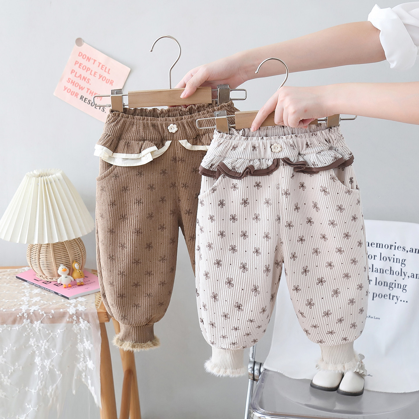 童装冬装女宝宝棉裤女童撞色木耳边休闲裤加绒加厚儿童灯芯绒裤子,童装/婴儿装/亲子装,裤子,淘宝优惠券,粉丝福利购,淘宝优惠卷