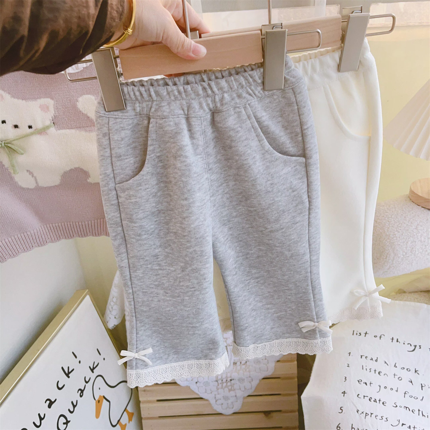 春秋款童装婴儿裤子女童蕾丝蝴蝶结喇叭裤儿童长裤女宝宝休闲裤子