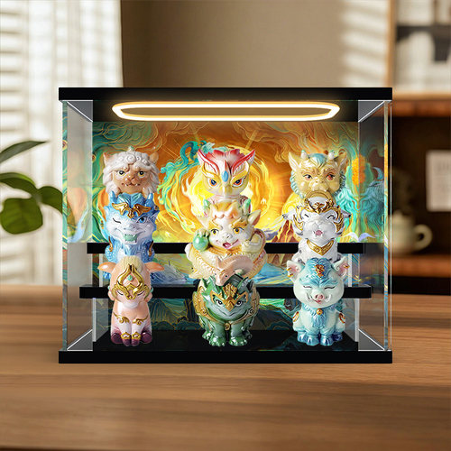回灯展示盒适用山海经上古神兽考古挖掘盲盒玩具系列亚克力防尘罩