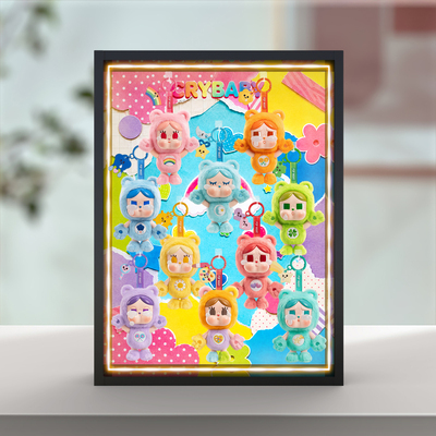 适用CRYBABY Care Bears哭娃爱心熊系列搪胶毛绒盲盒壁挂收纳盒