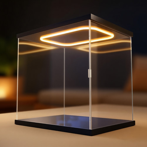 亚克力环形灯开门展示盒适用高达手办模型收纳防尘罩可定制多尺寸