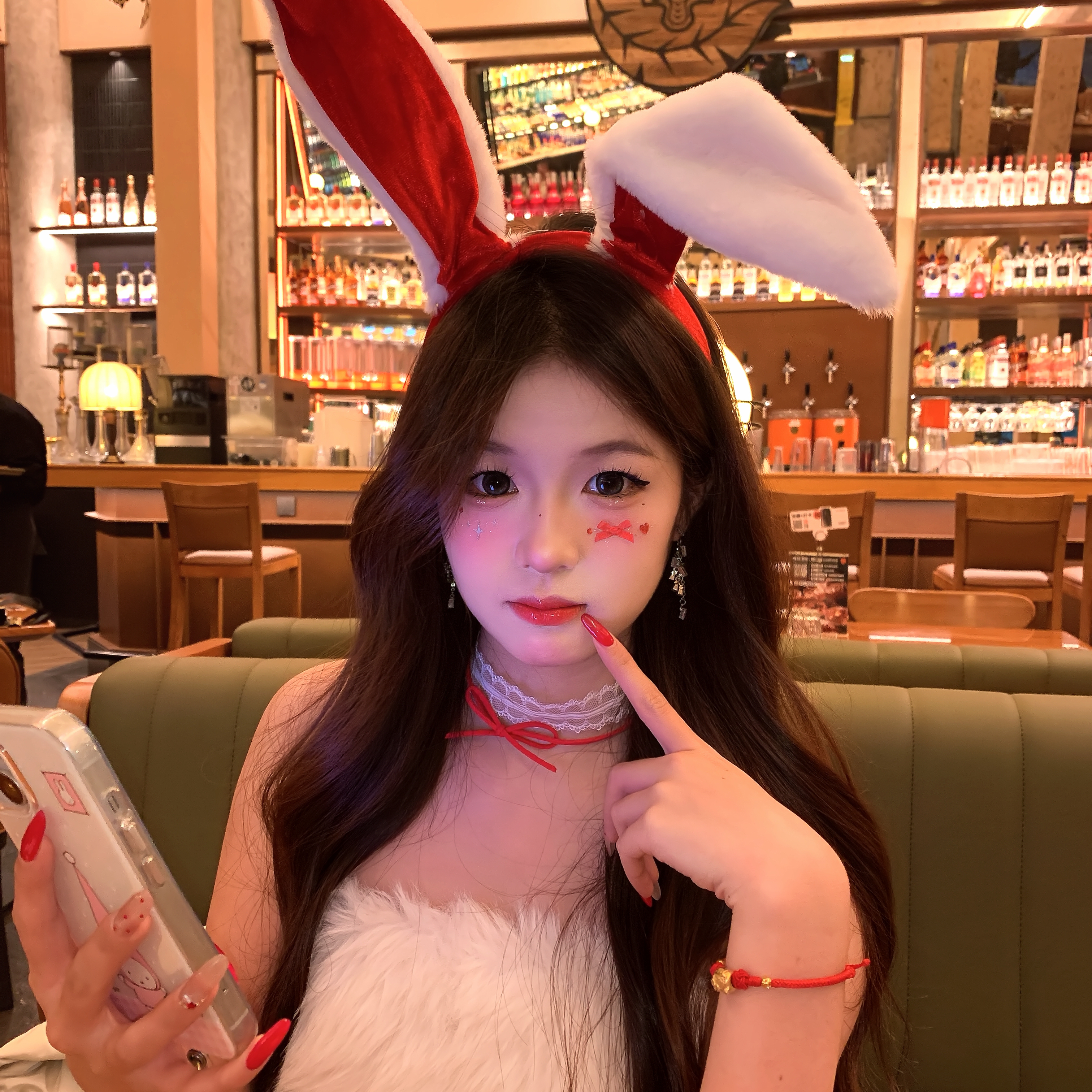 圣诞节红色兔耳发箍cos兔女郎拍照道具可爱派对毛绒头箍发饰品女