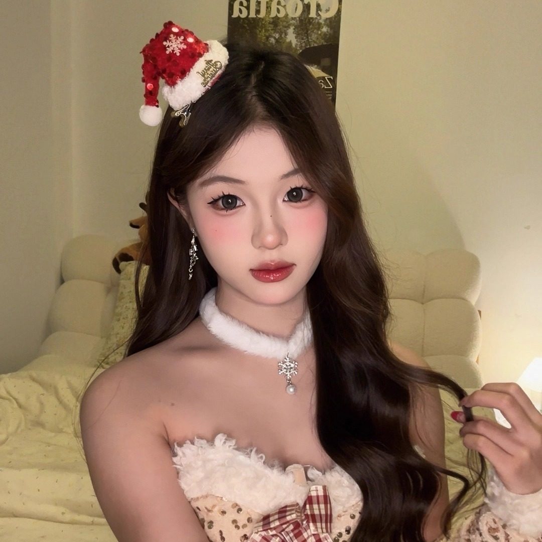 圣诞节圣诞帽发夹2025新款圣诞氛围感发夹发箍拍照道具创意发饰