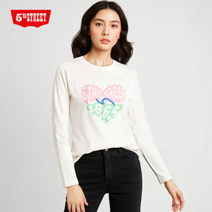 圆领印花T恤360332 简约休闲上衣长袖 233 street女装 第五街5th
