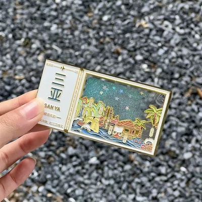 2025新款国潮海南三亚票根流沙冰箱贴金属旅游纪念周边装饰收藏品