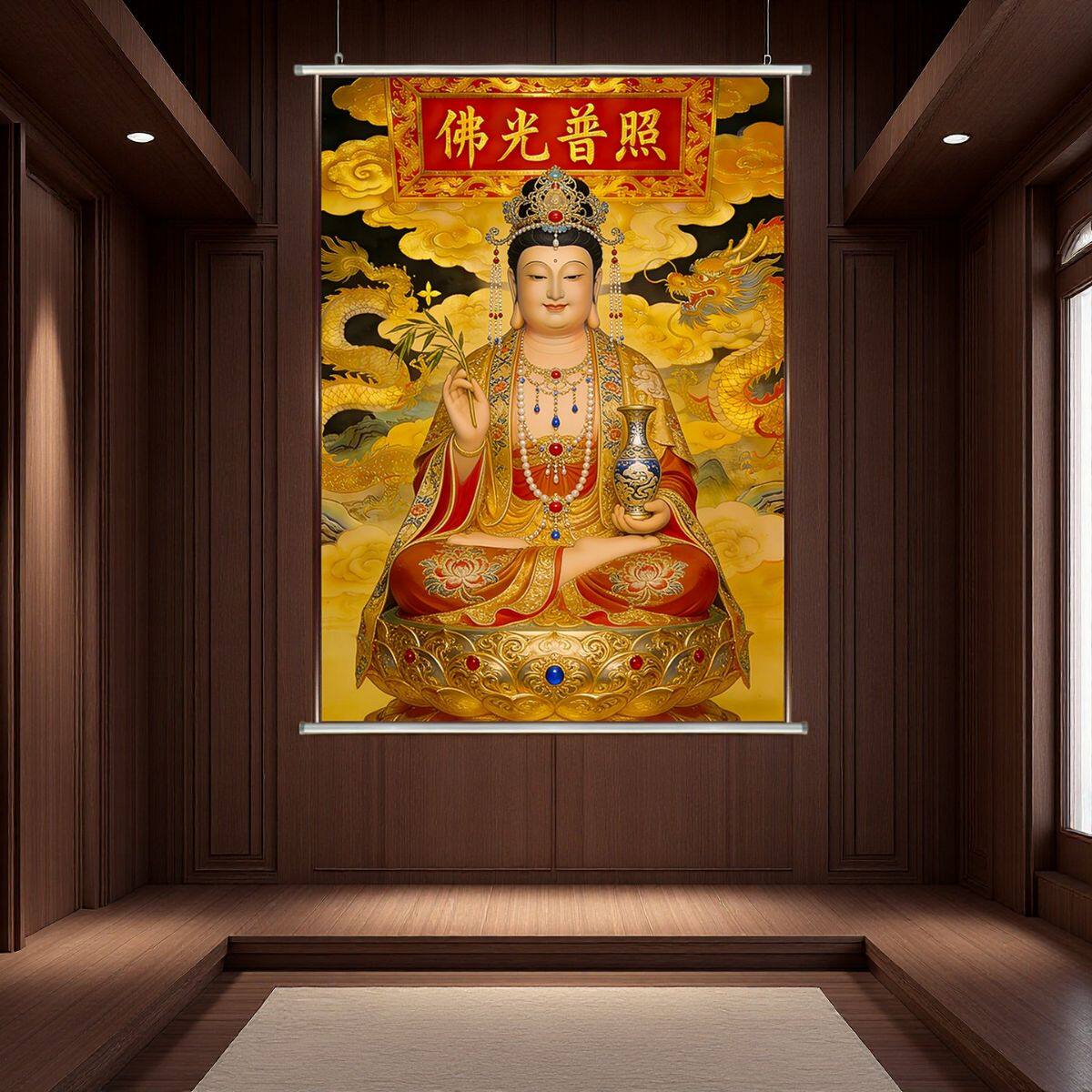 观音菩萨卷轴挂画家用三尺三防水3d佛堂西方三圣画像装饰画