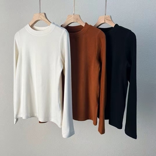 热能打底衫 纯色圆领T恤女 高弹柔软羊绒醋酸混纺内搭外穿长袖