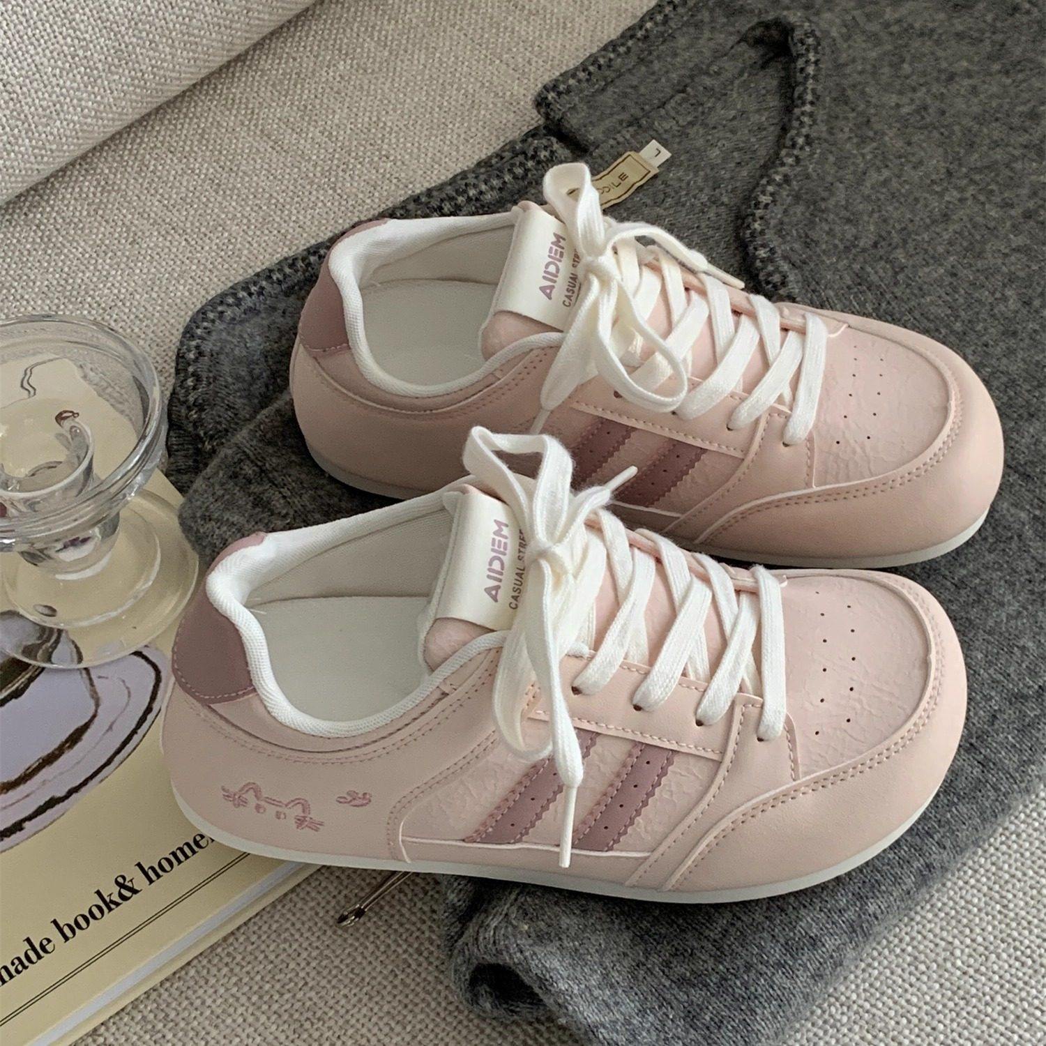 日系甜美复古粉色泡芙鞋百搭圆头休闲板鞋2026春季新款运动鞋,女鞋,时尚休闲鞋,淘宝优惠券,粉丝福利购,淘宝优惠卷