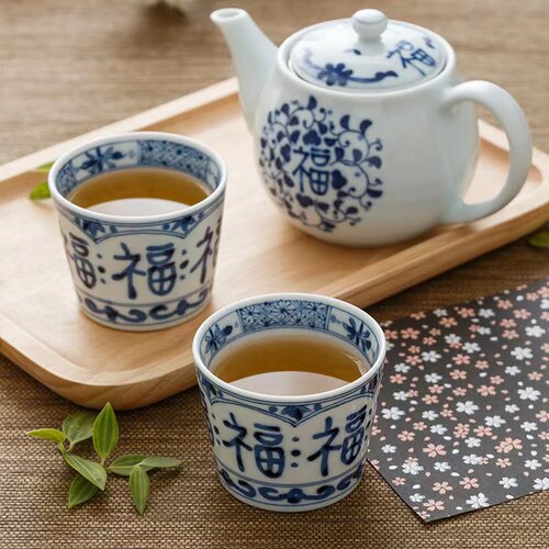 蓝凛堂日式功夫茶杯家用福字茶具
