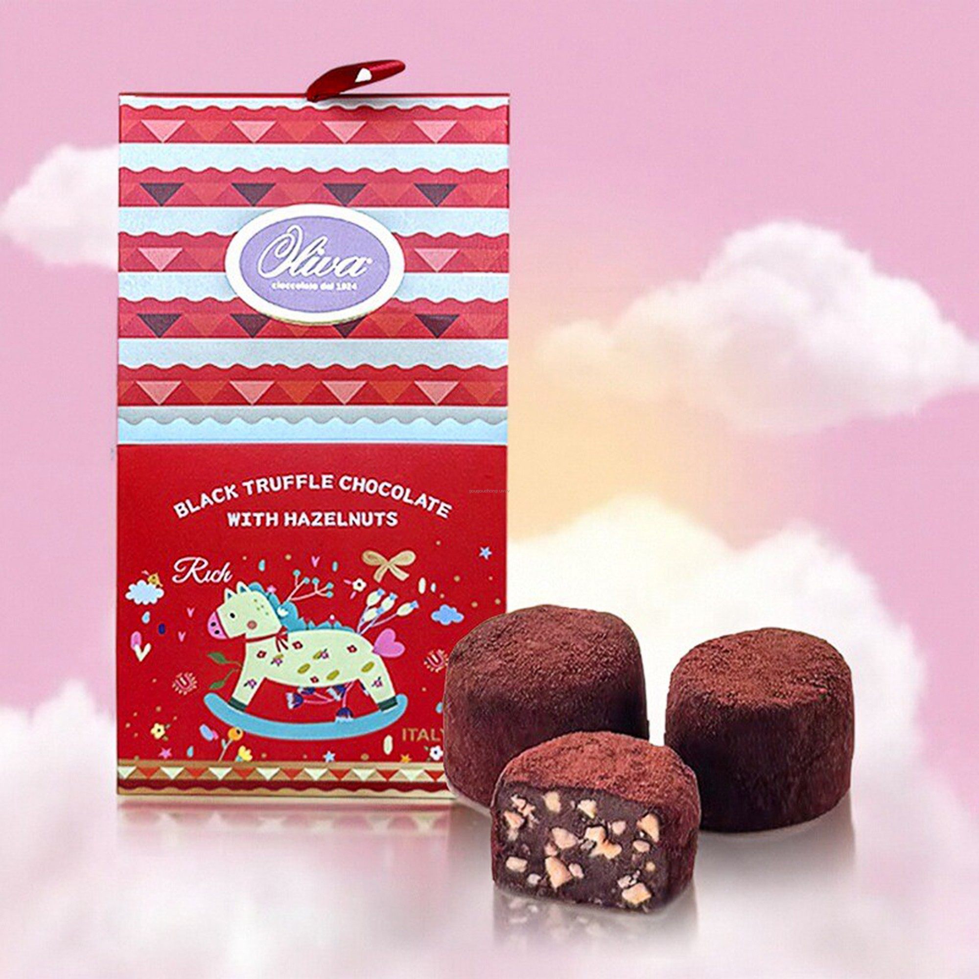 意大利进口零食休闲OLIVA欧莉松露形榛子黑巧克力幸运小马盒装80g