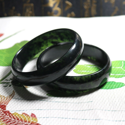 正品药王石墨玉墨绿玉镯保健玉之王手镯加宽型送礼精品情人节礼物