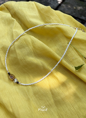 百搭猕猴桃吊坠捷克珠串珠项链