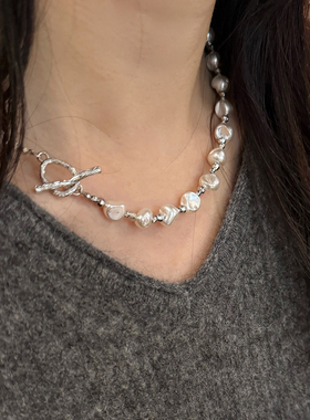 轻奢不规则珍珠镭射珠串珠项链