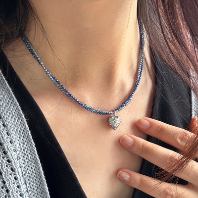 复古撞色锆石爱心串珠项链锁骨链